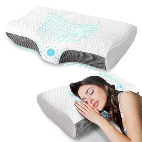 Good Nite Memory Foam Pillow Orthopedic Neck Support Pillow for Side Sleepers Ergonomic Cervical Pillow Suitable for Back Sleepers Comfortable Pillows (White and Grey, 60 * 36 * 13/10cm)
