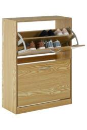 Premier Housewares Shoe Storage Cabinet, Shoes Cupboards for Hallways, Oak Wood, w60 x d24 x h81cm, Brown - 2 Tier