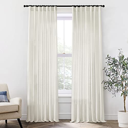 XTMYI 100 Inch Curtains 2 Panels Set Custom Length Back Tab Linen Window Sheer Curtain Drapes for Living Room Bedroom,50x100 in Long,Cream(Ivory/Off White)