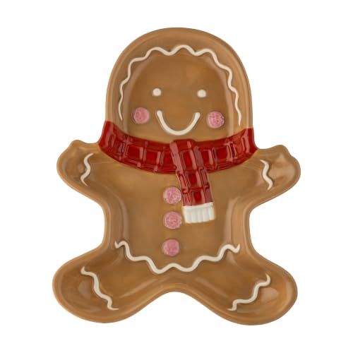 Price & Kensington Gingerbread Ceramic Christmas Plate - Charming hand-painted gingerbread plate with gumdrop buttons and scarf detail, perfect for Christmas gifting