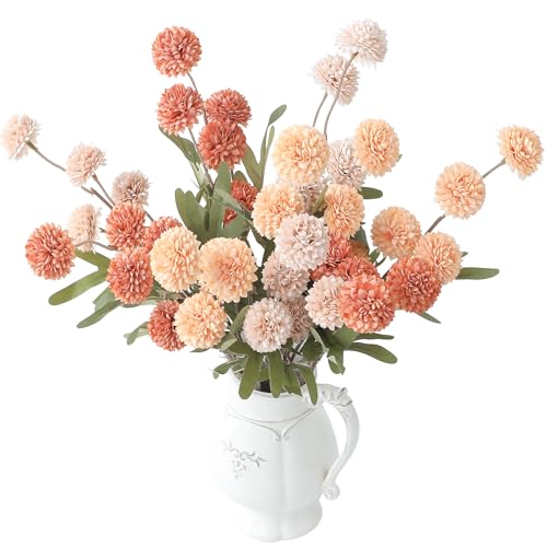 Floroom 9pcs Burnt Orange Peach Mix Faux Silk Mums Artificial Flowers, Bulk Fake Small Mini Chrysanthemums with Stems for DIY Wedding Centerpieces Floral Arrangements Vase Fillers Home Decorations