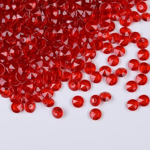 Gintoaria 1000pcs/ Pack Wedding Table Acrylic Diamond Scatter Crystals Confetti Acrylic Gems Vase Fillers Rhinestones for Wedding, Bridal Shower, Vase Beads Decorations (10mm, Red)