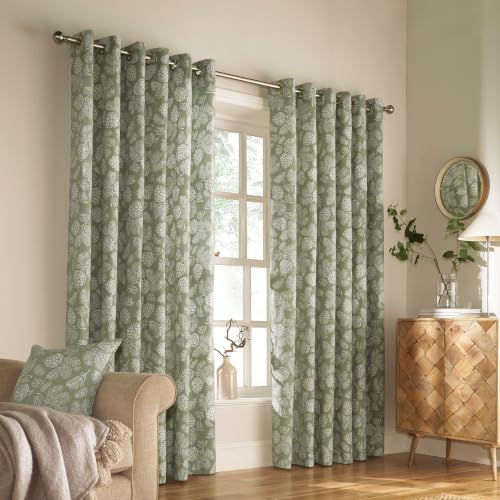 furn. Irwin Woodland Eyelet Curtain Pair - Sage - 229x183cm