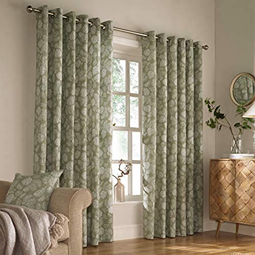 "Furn. Irwin Ringtop Eyelet Curtains (Pair) - Ready Made - Polycotton - Sage - 229cm x 183cm (90"" x 72"" inches)"