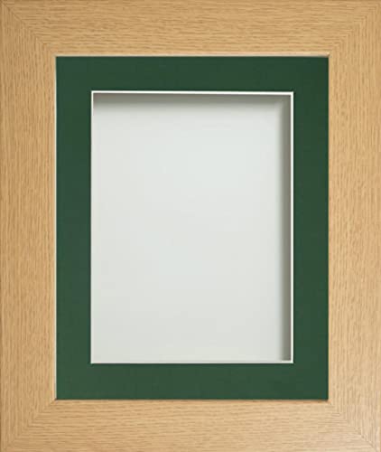 Frame Company Watson Beech Picture Photo Frame fitted with Perspex, 9x7 inch with Bottle Green Mount for image size 8x6 inch