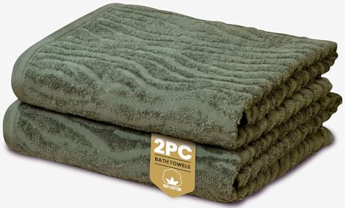 Rapport Home Safari Bath Towels 2-Pack - Forest Green - 70x120cm - 100% Cotton 500gsm - Oeko-Tex Made in Green & BCI Certified