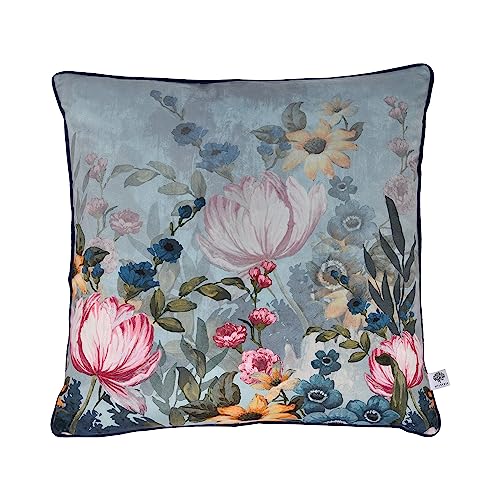 Appletree - Teal Floral Cushion (43 x 43cm) - Soft Touch Velvet Cushion - Filling Included - Piped Edge - Botanical Cushion in Teal - Flower Cushion with Cover Included/Cushion Insert