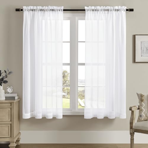 "White Sheer Tulle Curtains - 72"" Long, 2 Panel Sets, Rod Pocket, for Bedroom & Living Room"