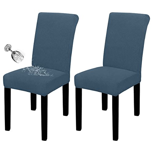 Easy-Going 100% Waterproof Dining Room Chair Cover Set of 2, Stretch Jacquard Parson Chair Slipcover Removable Washable Chair Protector for Home, Restaurant, Banquet (XLarge, Bluestone)