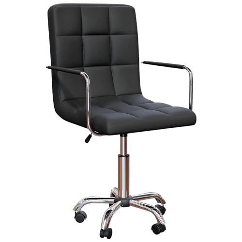 Vida Designs Calbo Office Chair Adjustable Height Leather Desk Chair With Arms And Wheels For Home Work And Study (Black) (UKFR Certified)