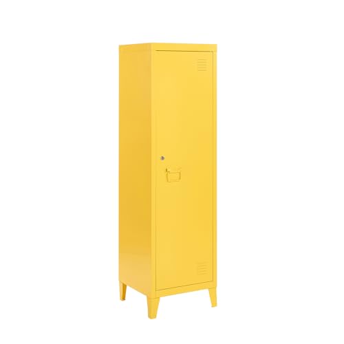 MMT Furniture Designs Ltd Furniture Metal Locker Cabinet in Orange Yellow Blue White Grey, Lockable Cabinet Storage Cleaning Cupboard Slim One Door Wardrobe Shoe Storage (Yellow - RAL 1017, 137cm)