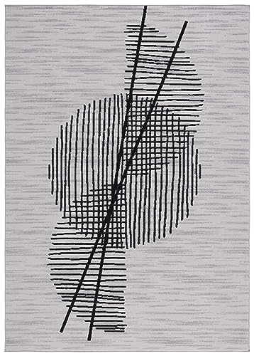 Safavieh Modern Rug for Living Room Dining Room Bedroom - Odyssey Collection Short Pile Grey and Black 91 x 152 cm