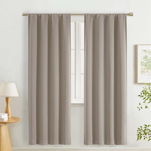 "Lecloud Stone Room Darkening Curtains for Bedroom 72 Inch Length 2 Pcs, Thermal Insulated Rod Pocket Soft Living Room Curtains, Energy Saving Long Drapes for Dining Room, Each Panel 40"" W x 72"" L"