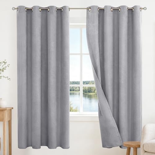 BGment Dark Grey Blackout Curtains for Bedroom 72 Inch Long - Linen Textured Thermal Insulated Light Blocking Lightweight Bronze Grommet Window Drapes for Boys Living Room, 2 Panels, 52 x 72 Inch