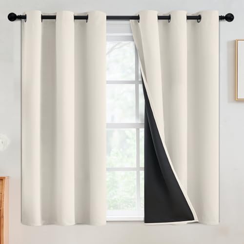 SimpleHome Cream 100% Blackout Curtains Room Darkening Living Room 54 Inch - Curtains for Bedroom,Thermal Insulated Grommet Window Drapes,Curtains for Living Room with Black Back,42 x 54 Inch,2 Panels