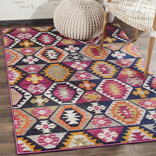 Safavieh Boho Chic Indoor Woven Rectangle Area Rug, Monaco Collection, MNC218, in Multi, 122 X 170 cm for Living Room, Bedroom or Any Indoor Space