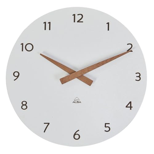 ALBA Wall Clock – Wood – Quartz – Silent – Precious – Modern Look and Purity – White