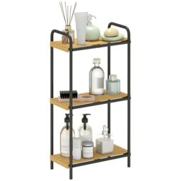 HOMCOM Bamboo Bathroom Storage Shelf 41.5x21.5x77.5cm Natural and Black