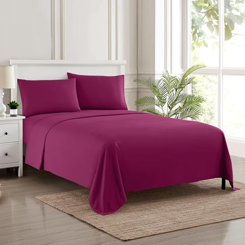 Twin XL Sheets - Breathable Luxury Sheets with Full Elastic & Secure Corner Straps Built In - 1800 Supreme Collection Extra Soft Deep Pocket Bedding Set, Sheet Set, Twin XL, Berry