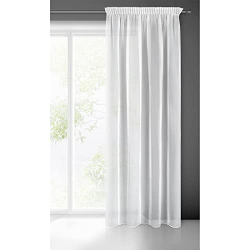 Eurofirany LUCY Voile Curtain, Sheer Curtain with Rufflette Tape - 1 Unit, Bedroom, Living Room, Kitchen, White, 140x270 cm