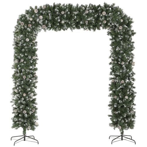 HOMCOM 8.2 ft Snow Frosted Christmas Tree Arch Doorway Decor Indoor Green - Christmas Arch Doorway Decor, 2100 Tips, 96 Pinecones, Artificial Xmas Tree, Metal Stand