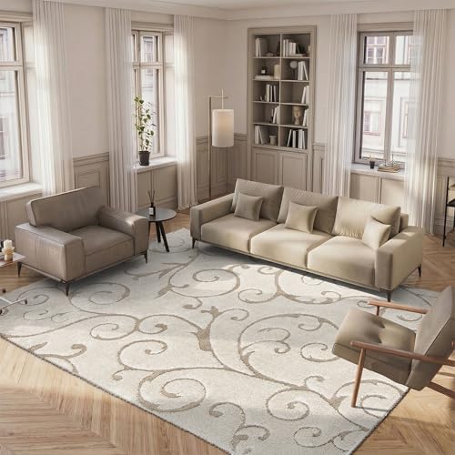Safavieh Shaggy Indoor Woven Rectangle Area Rug, Florida Shag Collection, SG455, in Cream / Beige, 160 X 229 cm for Living Room, Bedroom or Any Indoor Space