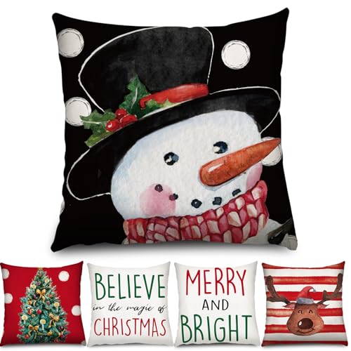 Tatuo 6 Pcs Christmas Pillow Covers Cushion Covers Decoration Holiday Decor Throw Pillow Case for Sofa Couch Christmas Office Bedroom Decorations(Novelty Style,18 x 18 In)