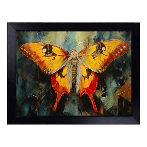 Lap Tray with Bean Bag Cushion, Moth Abstract - Handmade in the UK, Raised Wooden Edge, Padded Cushion, Heat-Resistant Wipe-Clean Surface, for Meals, Laptops and Crafts