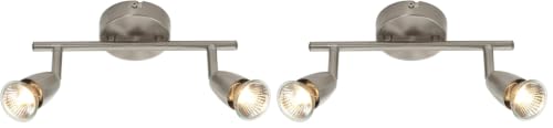 Amalfi 2 Way Adjustable Bar Spotlight Fixture - IP20 Semi Flush Ceiling Light - GU10 LED Compatible Spotlight Lamp - Residential and Commercial Dimmable Light Fitting - Satin Silver Finish (Pack of 2)