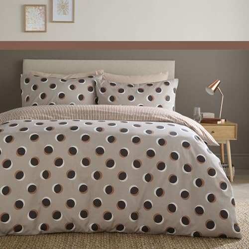 Fusion Polka Spots Duvet Cover Set Super King 260 x 220cm – Natural Polycotton Easy Care Bedding with Playful Spot Print, Includes 2 Pillowcases