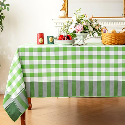 "Midsummer Breeze Checkered Tablecloth-Cotton Gingham Table Cloth-Rustic Farmhouse Tablecloths for Spring, Summer, Easter, Christmas, Everyday Kitchen Dining(Rectangle, 60""x75"", Green)"