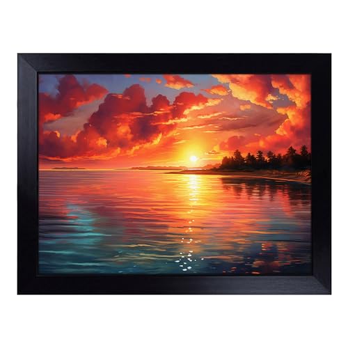 Lap Tray with Bean Bag Cushion, Sunset Photograph 8K - Handmade in the UK, Raised Wooden Edge, Padded Cushion, Heat-Resistant Wipe-Clean Surface, for Meals, Laptops and Crafts