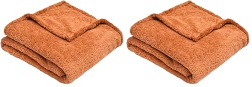 Sleepdown Rust Orange Super Soft Teddy Fleece Throw Over Sofa Super Soft Warm Cosy Bed Blanket Bedspread - 125cm x 150cm, 5056557514519 (Pack of 2)
