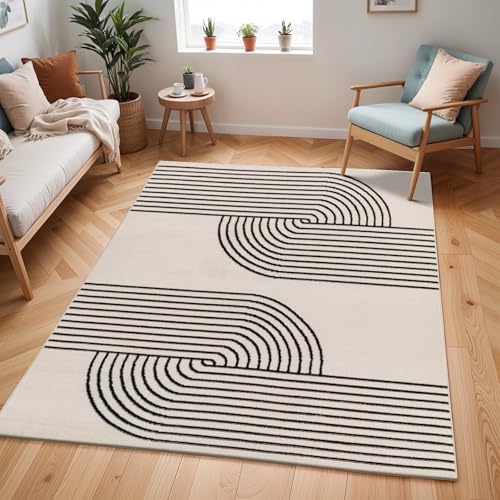 Livabliss Constance Hialeah Abstract Rug - Area Rugs Living Room 130x170 cm, Dining Room, Lounge, Kitchen, Bedroom - Modern Marble Large Rug, Soft Luxurious Easy Care Medium Pile, Ivory and Black