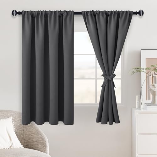 JIUZHEN Blackout Curtains for Bedroom??? Thermal Insulated,Noise Reducing Room Darkening Privacy Drapes for Living Room, Set of 2 Panels with Tiebacks, 42 x 54 inch Long, Dark Grey