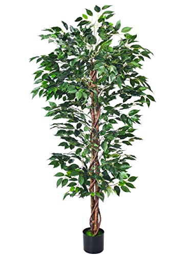 HAIHONG Artificial Ficus Tree 5FT Faux Silk Plants with Sturdy Plastic Nursery Pot,Fake Ficus Trees for Home Office Farmhouse Indoor Outdoor Decor Perfect Housewarming Gift (5FT-1Pack)