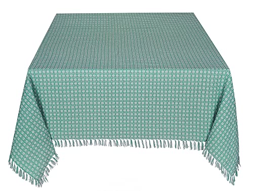 The Season Thread Table Cloth, Sage/White Woven Fringed, 100% Cotton Table Cover, Size 52x52 Inch, Suitable for Formal Dining, Everyday Meals and Casual Occasions.