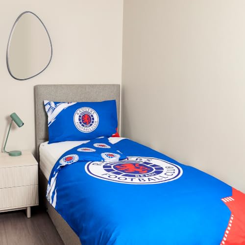 Official Rangers FC Reversible Single Duvet Cover Set 135x200cm Blue Gers - Glasgow Rangers FC bedding Reversible 2-in-1: royal blue Rangers crest one side