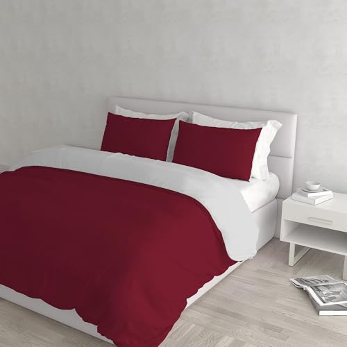 Italian Bed Linen Natural Colour Duvet Cover Set, Burgundy/Light gray, Double