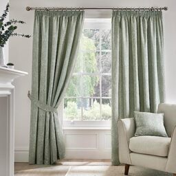 Dreams & Drapes - Green Jacobean Curtains W66 x L54 (168 x 137cm) - 2x Panels - 100% Cotton - Tie Backs - Floral Pencil Pleat Curtains - Vintage Floral in Light Green