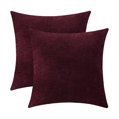 Jeneoo Burgundy Red Decorative Throw Pillow Covers Soft Chenille Comfy Square Couch Cushion Cases for Living Room Sofa Decor (Set of 2, 14 x 14 Inches)