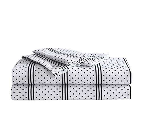 Betsey Johnson - Dots & Stripes Collection - Bed Sheet Set - Soft & Cozy Microfiber, Smooth & Wrinkle-Resistant, Machine Washable for Easy Care, Queen, Grey