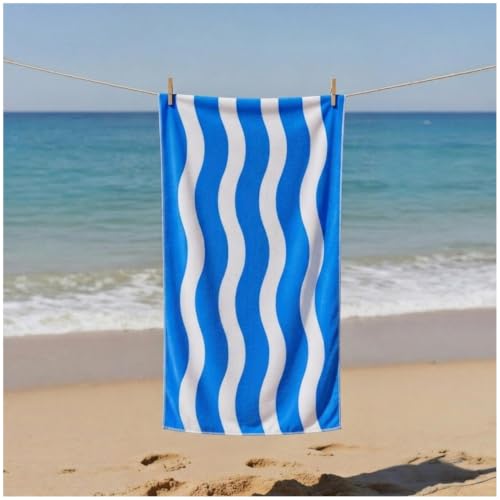 GC GAVENO CAVAILIA Wavy Stripe Beach Towels - Soft Microfibre Pool Towel, Highly Absorbent & Sand-Free - Lightweight Travel Beach Towel Quick Dry for Women & Men - (70 x 152 Cm) - Blue