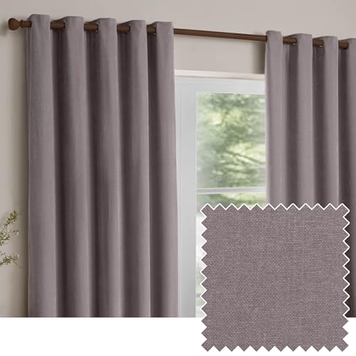 Yard Heavy Chenille Eyelet Curtain Pair – Lined Room Darkening Soft Velvet Curtains (Mauve – Width 117 x Drop 137cm)