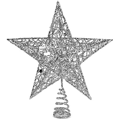 Ornativity Silver Star Tree Topper - Christmas Glitter Star Ornament Treetop Decoration