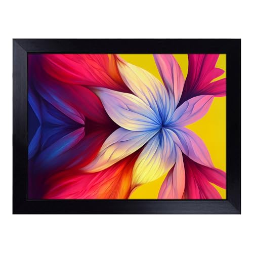 Lap Tray with Bean Bag Cushion, Adventurous Modern Flower Art - Handmade in the UK, Raised Wooden Edge, Padded Cushion, Heat-Resistant Wipe-Clean Surface, for Meals, Laptops and Crafts