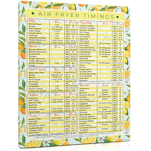 "SwiftCube Air Fryer Magnetic Cheat Sheets, Multicooker Cheat Sheet Recipe Magnets, with Cooking Temperature, Time & Size Chart Conversion Measurement, Orange-Lemon Kitchen Decor, 8.5""x11"" Citrus Dream"