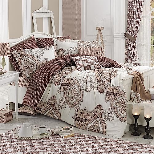 WELL HOME MOBILIARIO & DECORACIÓN Duvet Cover Set + 2 Pillowcases 240 x 220 cm Brown White Cream