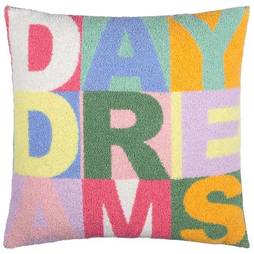 furn. Daydreams Cushion Cover – Reversible Colourful Slogan Tufted Micro Bouclé Decorative Case (Multicolour – 43x43cm)
