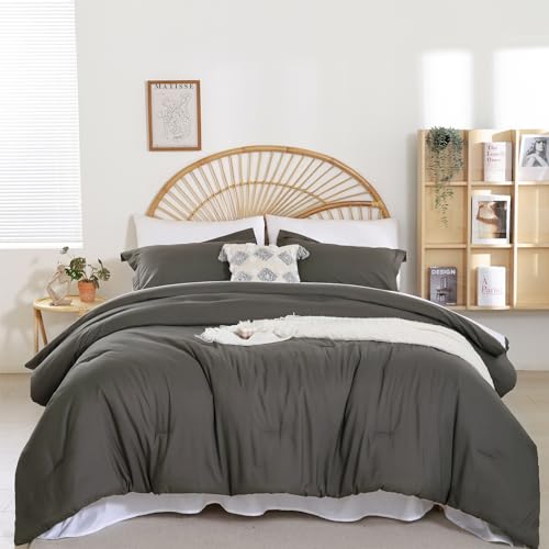 weigelia Queen Comforter Set with Sheets - 7 Pieces Bed in a Bag Queen - All Season, Boho Style, Soft Lightweight Dark Grey Bedding Set with Sheets, Pillow Shams, Pillowcases